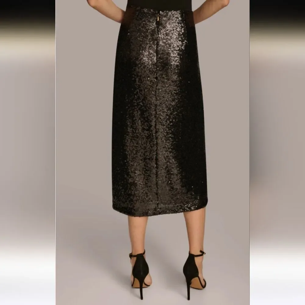 Donna Karan Sequin Faux Wrap Skirt - Picture 2 of 5